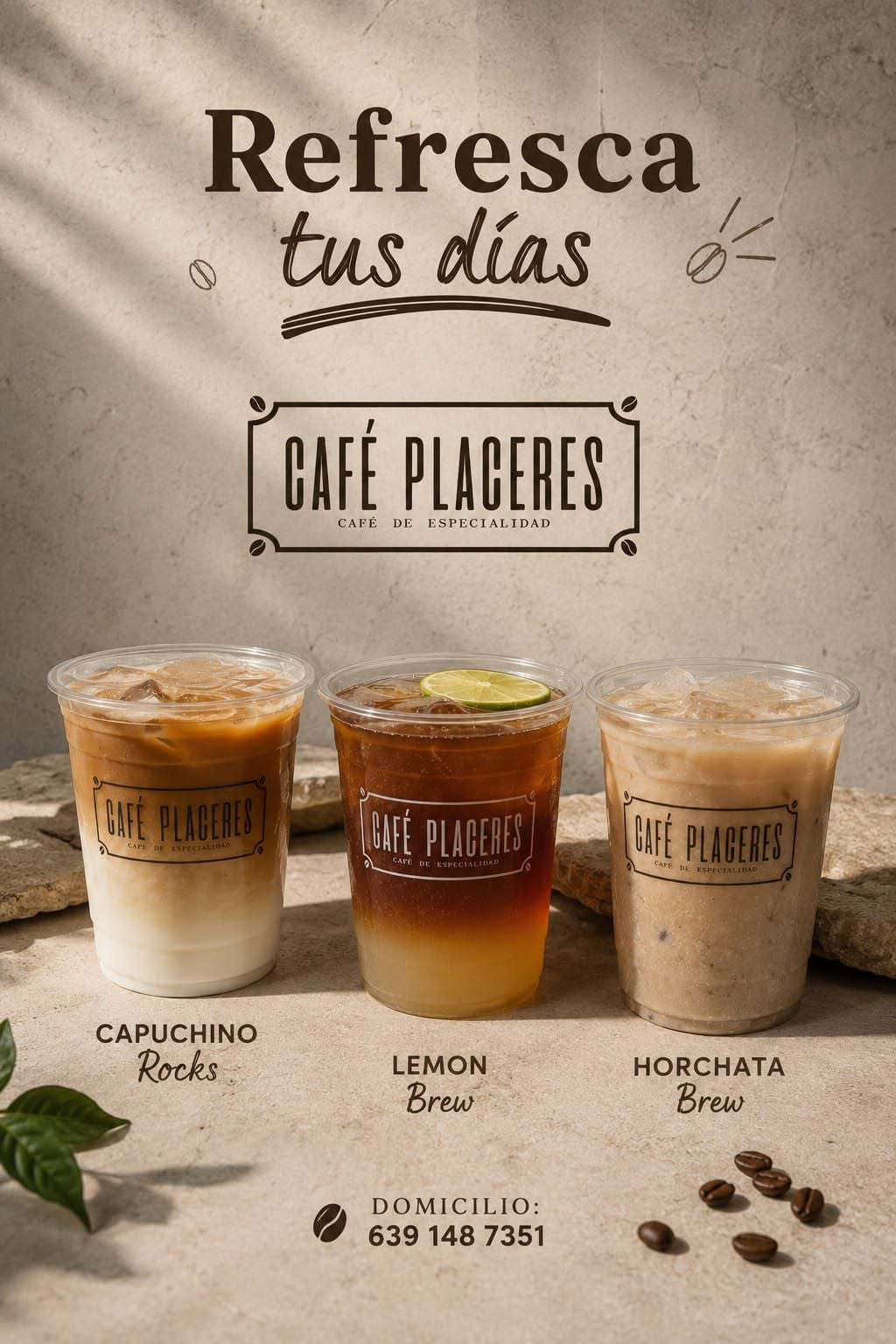 Bebidas de Café Placeres: capuchino Rocks, Lemon Brew y Horchata Brew